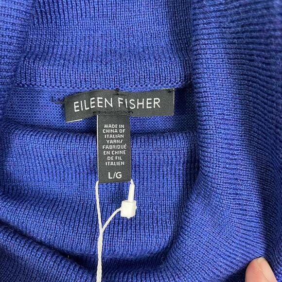 Eileen Fisher | NWT Royal Blue Merino Wool Turtleneck Asymmetrical Hem Sweater - Picture 10 of 11